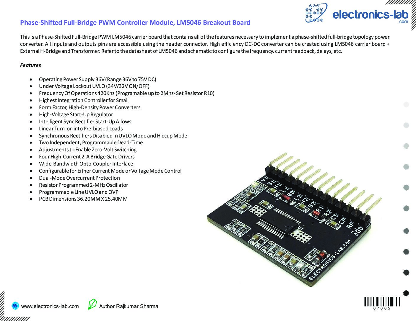 PhaseShifted FullBridge PWM Controller Module LM5046 Breakout Board