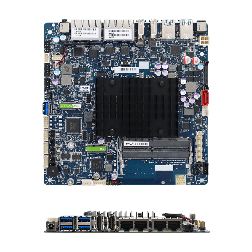 Intel Celeron J6412 thin MiniITX motherboard Features Up to 4 LAN and