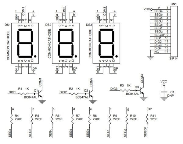 3 Digit Common Cathode 0.5" - 7 Segment Display Module (Multiplexed ...
