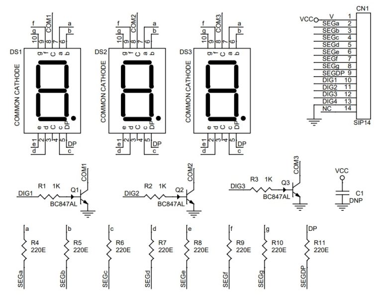Common Cathode 7 Segment Display Pinout