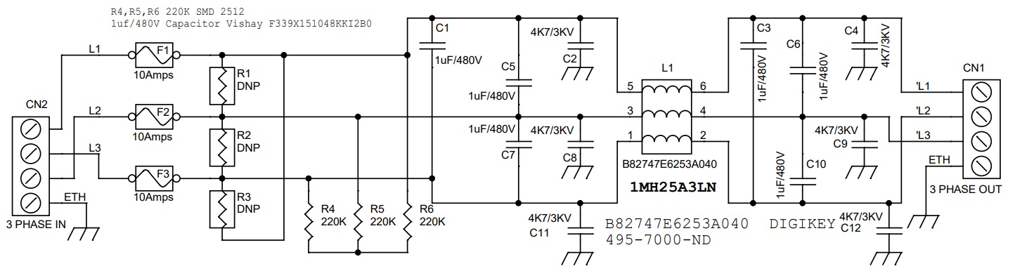 EMC/EMI Filter 3 phase Input, Rated current 150A