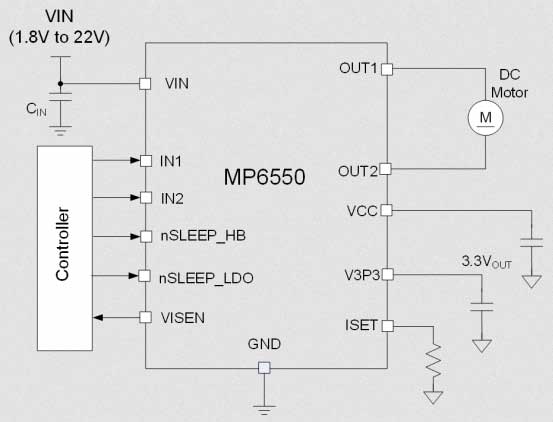 MP6550 H-Bridge Motor Driver consists of four N-channel power MOSFETs