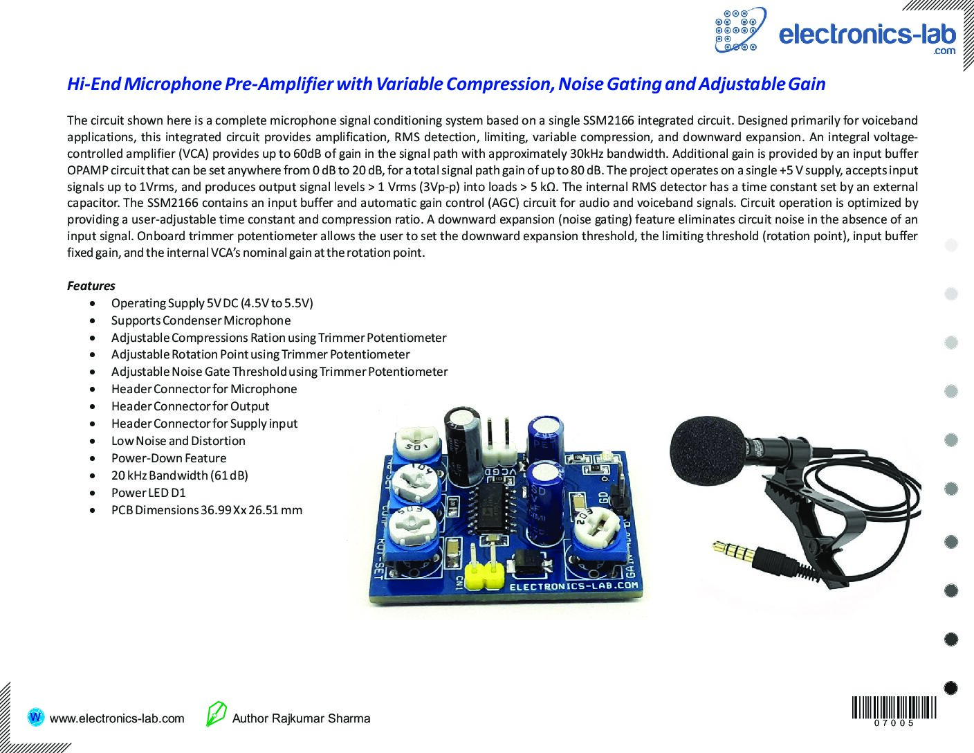 HiEnd Microphone Preamplifier with Variable Compression, Noise Gating