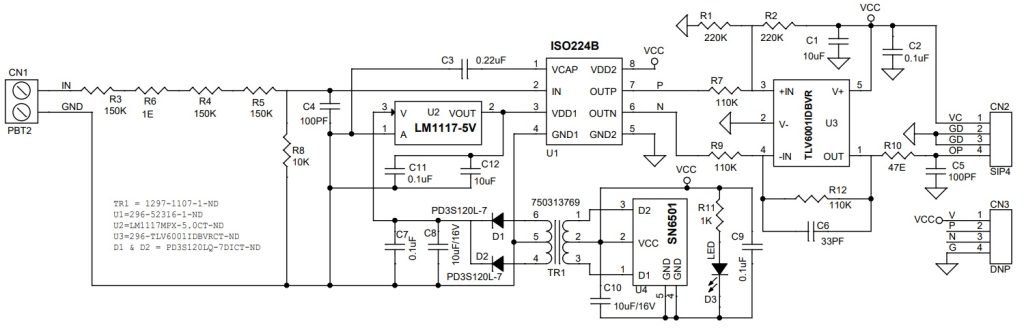 250V AC Isolated Voltage-Sensing Circuit with Single output (250V AC Input 5V Output)