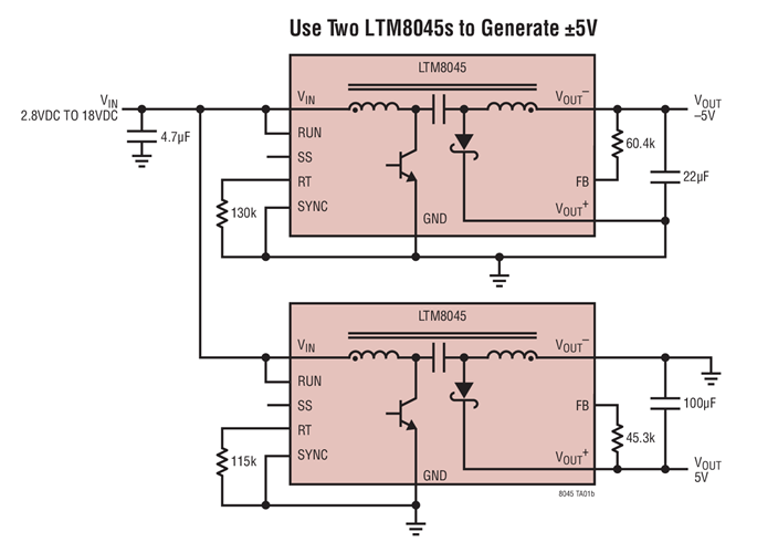 LTM8045 – Inverting or SEPIC μModule (Power Module) DC/DC Converter with Up to 700mA Output Current