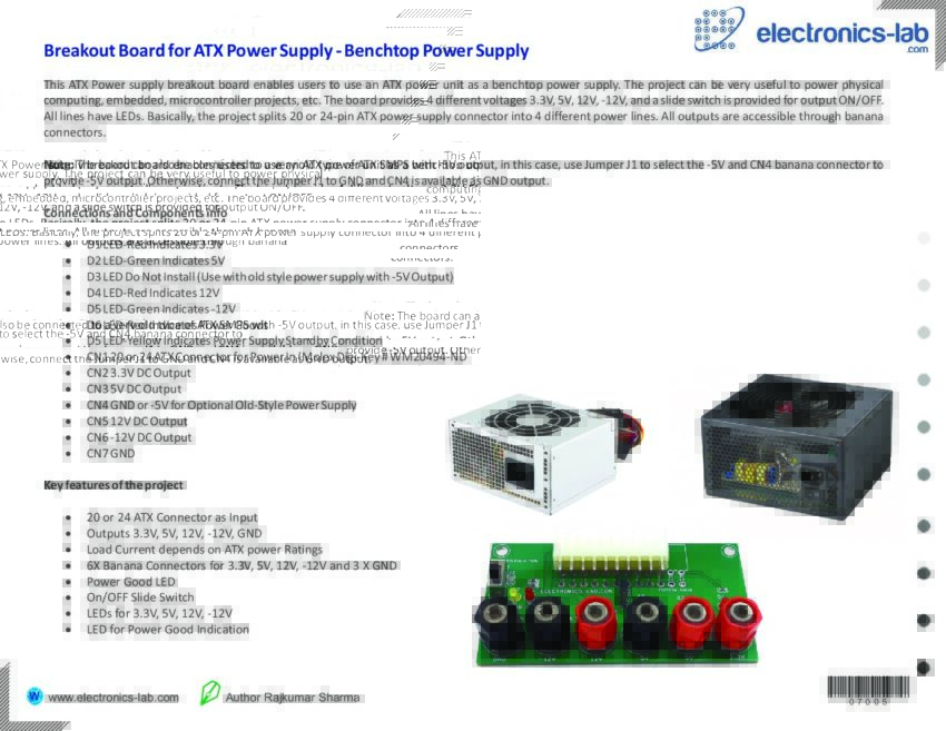 Breakout Board for ATX Power Supply Benchtop Power Supply