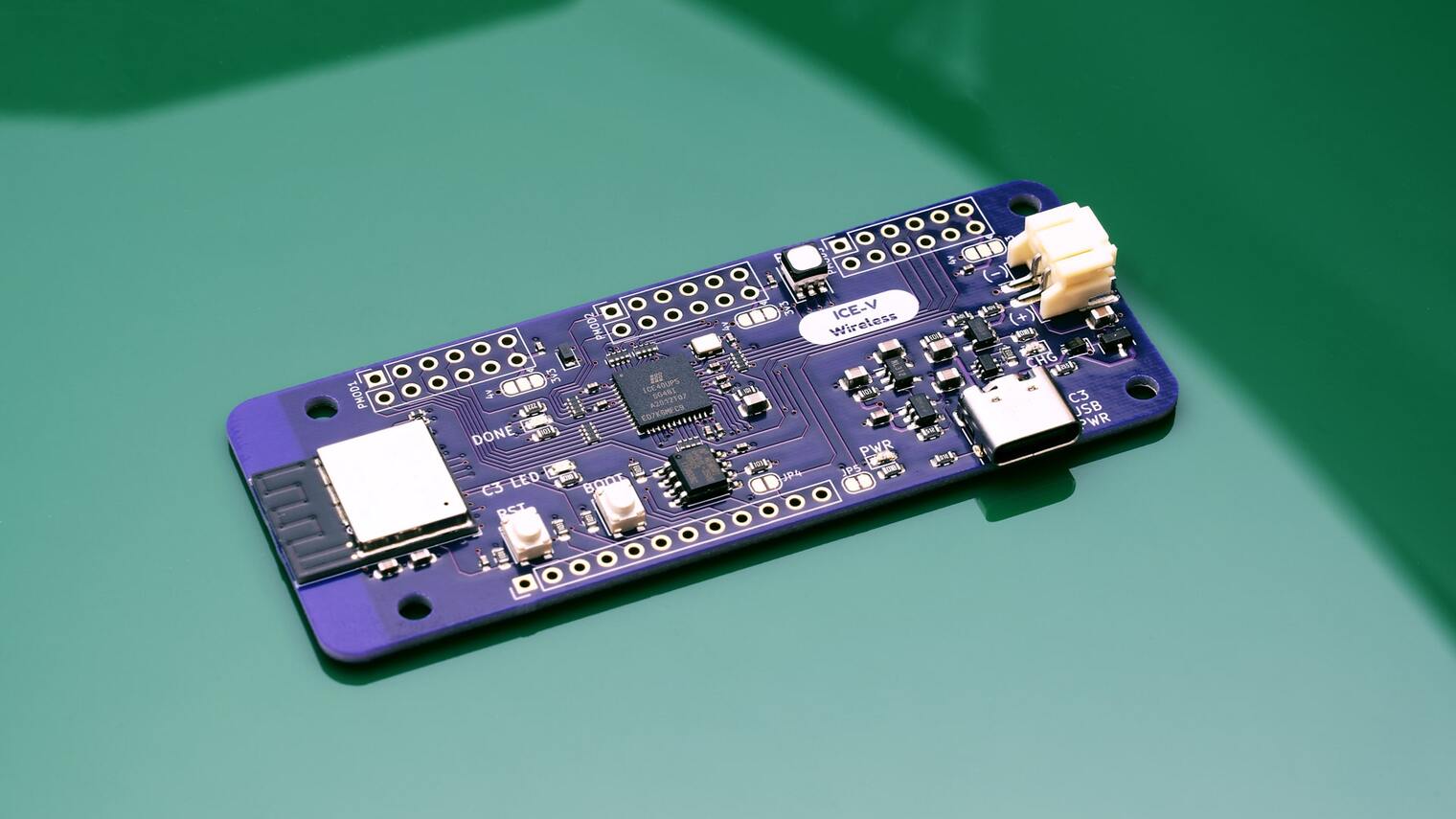 Qwerty Embedded Design crowdfunding ICE-V Wireless FPGA Development Board at $75.00