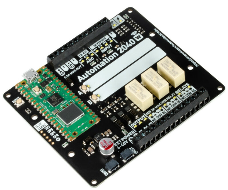 Automation 2040 W is a standalone monitoring and automation board with pre-soldered Pico W