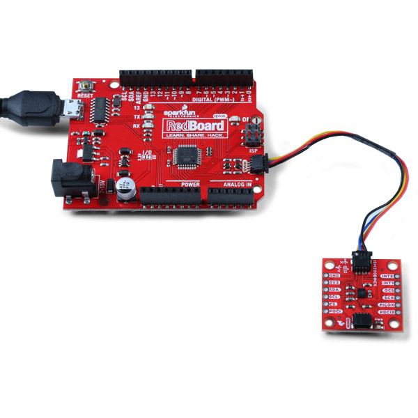 SparkFun 6DoF IMU breakout board in use