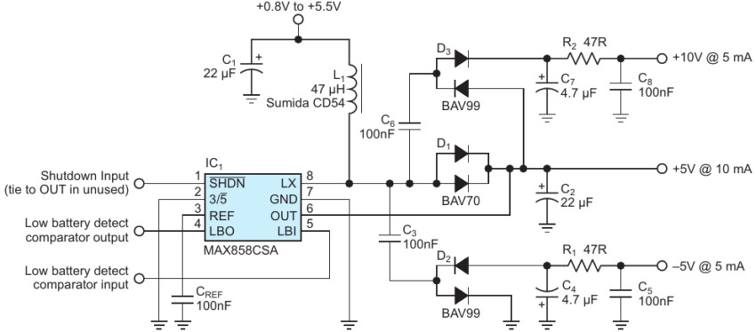 Boost Converter Generates Three Analog Voltages