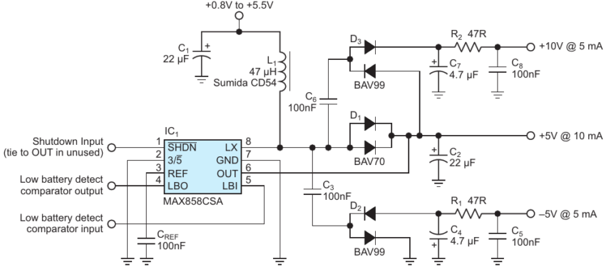 Boost Converter Generates Three Analog Voltages 