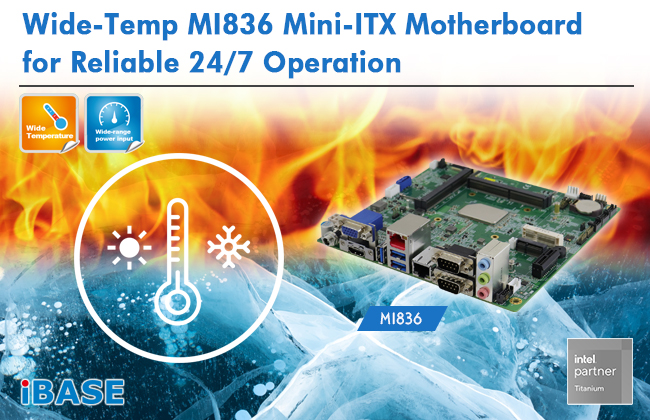 Wide-Temp MI836 Mini-ITX Motherboard for Reliable 24/7 Operation