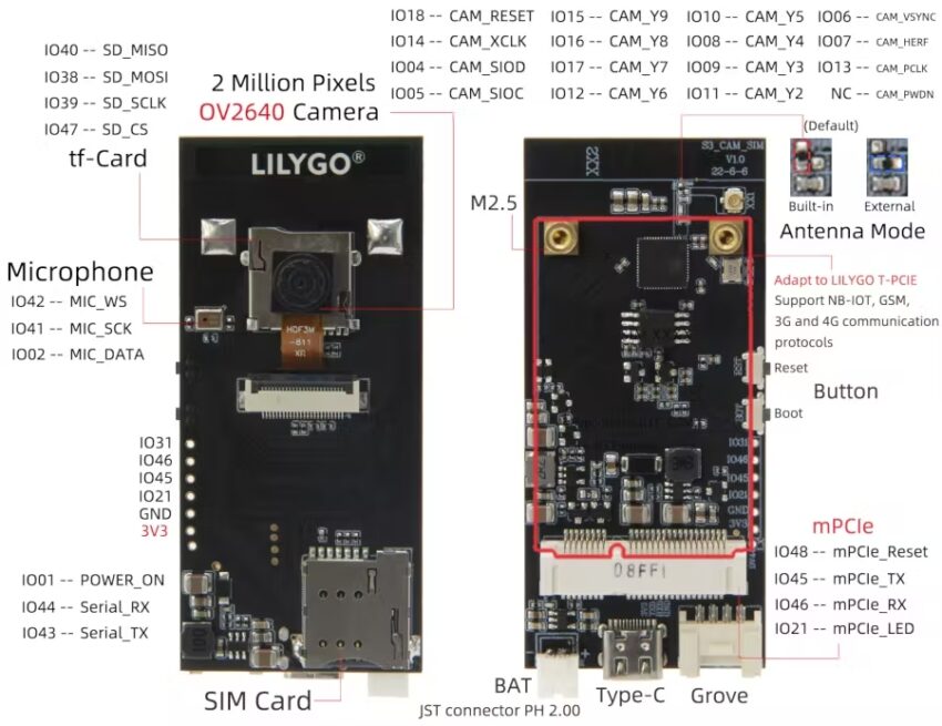 LiLyGo-T-SIMCAM-ESP32-S3-CAM-Development-Board-Specs
