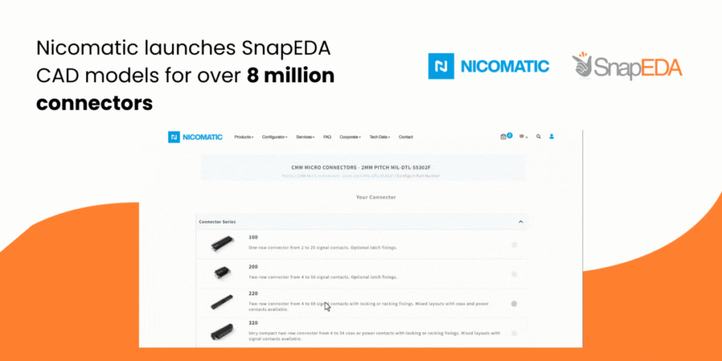 Nicomatic launches SnapEDA CAD models for over 8 million connectors to accelerate circuit board design