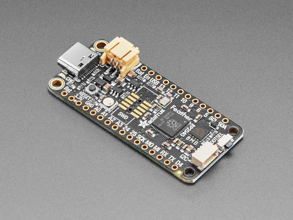 Adafruit Feather RP2040: Another feather board but with a Raspberry Pi microcontroller