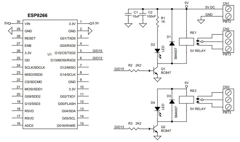 2 Channel Wi-Fi Relay Module Using ESP8266 NodeMCU - Electronics-Lab