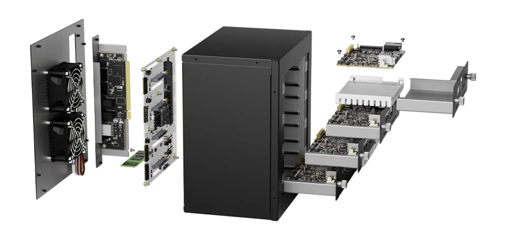 Mixtile Cluster Box can Hold up to four RK3588 SBCs connected Via PCIe