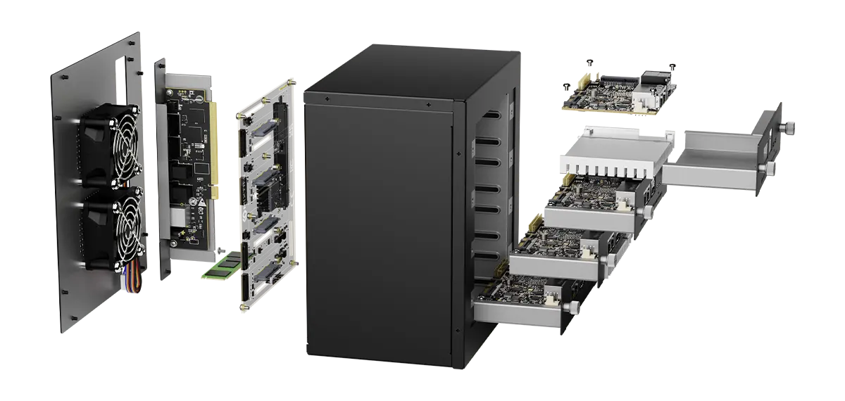 Mixtile Cluster Box can Hold up to four RK3588 SBCs connected Via PCIe