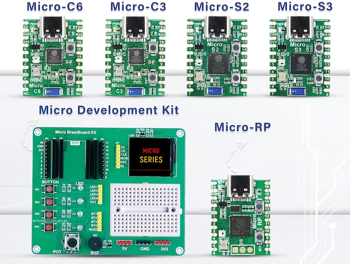 Microflex MCUs Features ESP32 S3, S2, C3, C6, and RPi RP2040 In compact Size