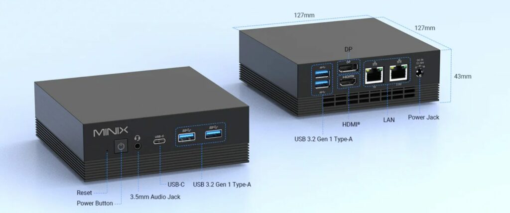 PC Mini Fanless MINIX Z100 Intel N100 - 16GB RAM, 512GB SSD, Windows 11 Pro, 4K Dual HDMI, 2.5G LAN