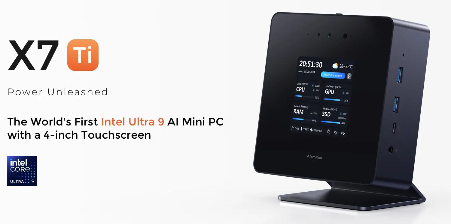 Minisforum AtomMan X7 Ti Mini PC with Touchscreen and Intel 185H Processor