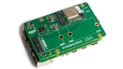 Pineboards AI Bundle HAT+ for Raspberry Pi supports both Hailo 8L AI Accelerator and NVMe SSD 