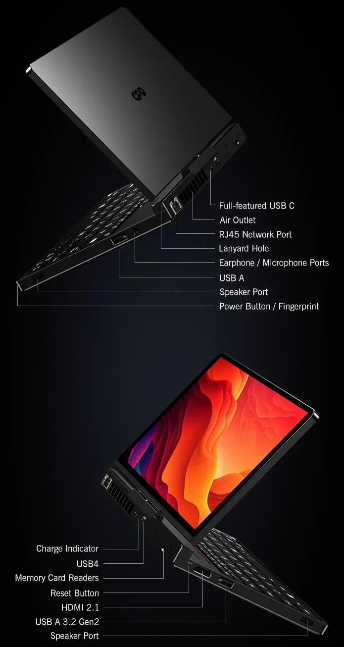 The GPD Pocket 4 mini PC features AMD Ryzen processors, up to 64GB RAM, 2TB SSD, Wi-Fi 6E, 144Hz WQXGA display, and more