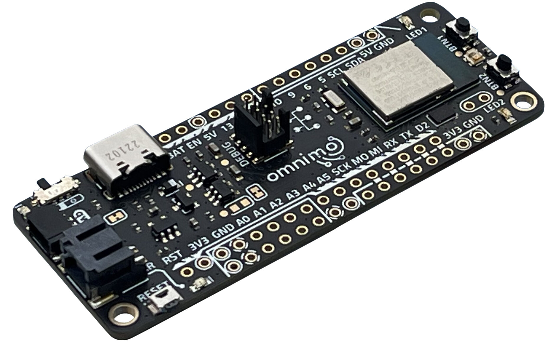 Omnimo nRF52840 IoT Development Board with Nordic nRF52840 SoC, Bluetooth 5.4, and Modular Expansion Support