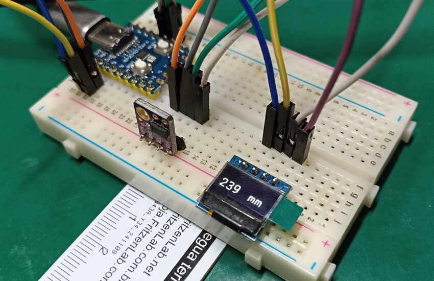 VL53L0x laser distance sensor on a breadboard