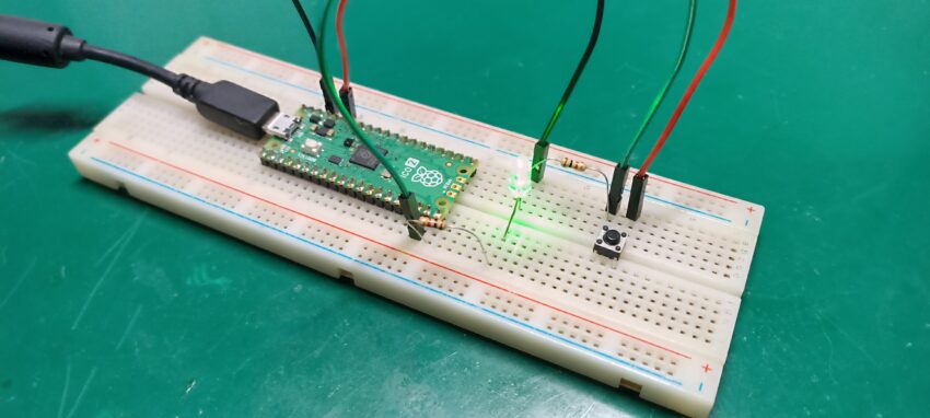 led and button on a breadboard