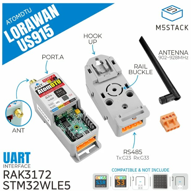 Spesifikasi M5Stack Atom DTU Lorawan-US915
