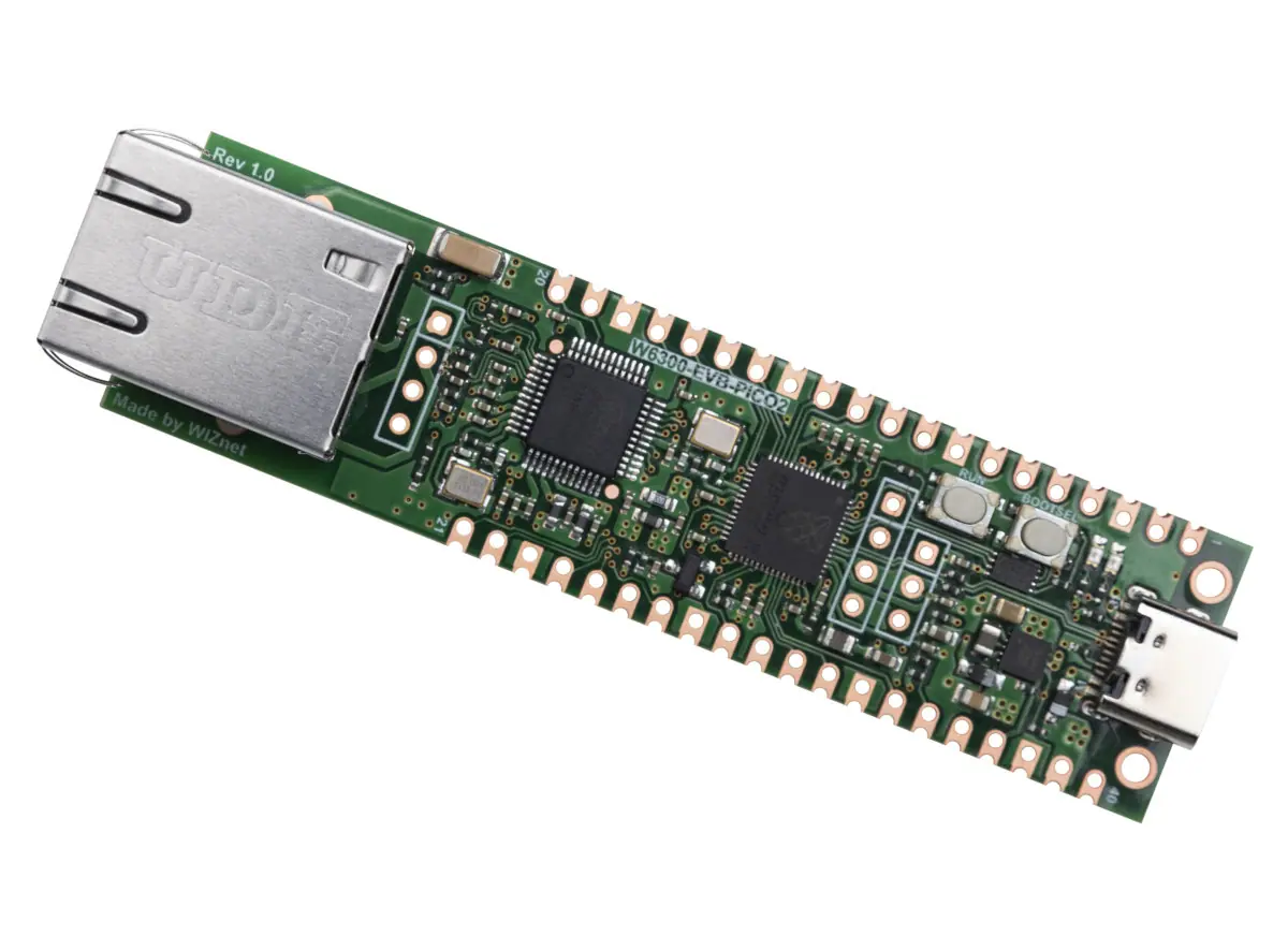 Raspberry Pi RP2350-based W6300-EVB-Pico2 Ethernet board supoprts 80+ Mbps data rates thanks to WIZnet W6300 QSPI Ethernet Raspberry Pi RP2350-based W6300-EVB-Pico2 Ethernet board supoprts 80+ Mbps data rates thanks to WIZnet W6300 QSPI Ethernet