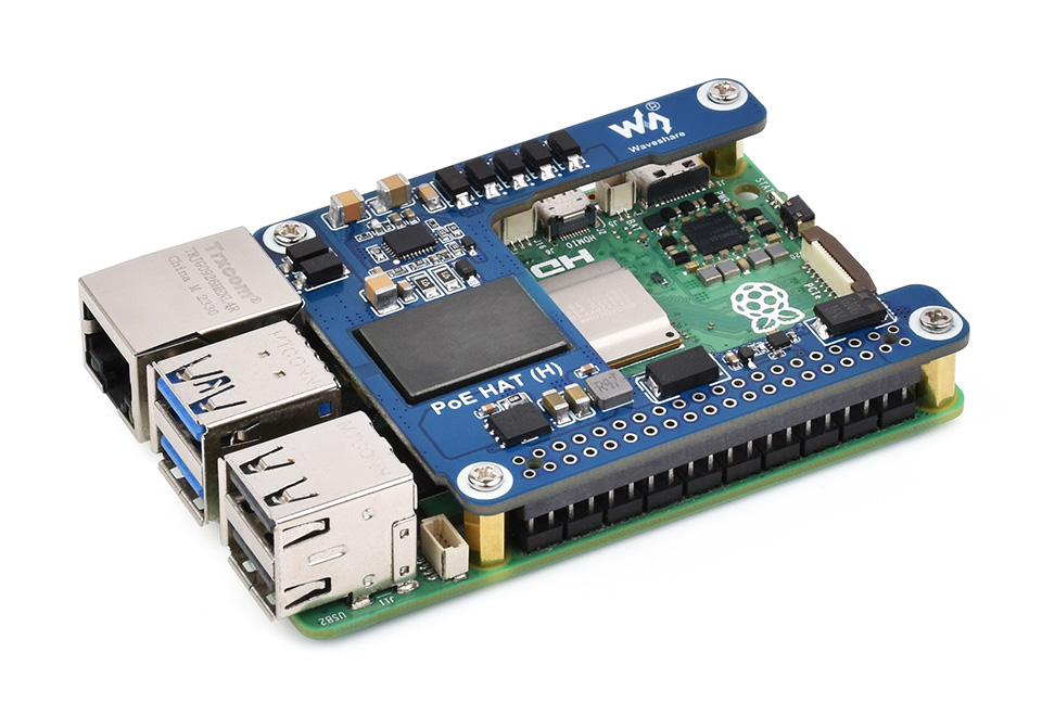 Waveshare PoE HAT (H) for Raspberry Pi 5 with Onboard PoE Controller IC and Isolated SMPS Waveshare PoE HAT (H) for Raspberry Pi 5 with Onboard PoE Controller IC and Isolated SMPS