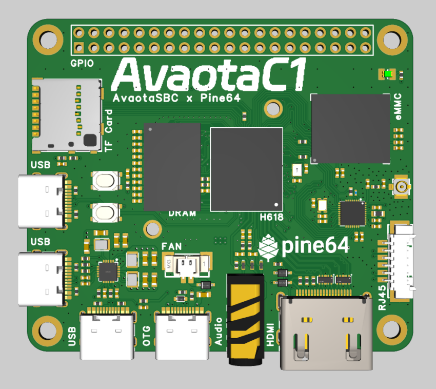 Avaota C1 SBC powered by the Allwinner H618 processor packs 40-pin GPIO in Raspberry Pi A form factor