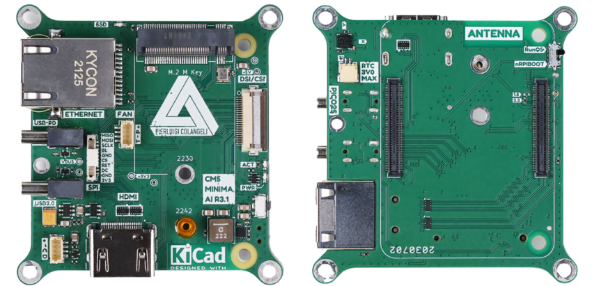 Raspberry Pi CM5 carrier board front and back