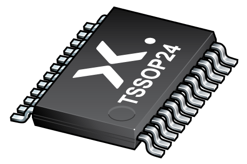 The NMUX27518PW-Q100 packaged in a 4.4. mm-wide TSSOP24 package with 24 leads