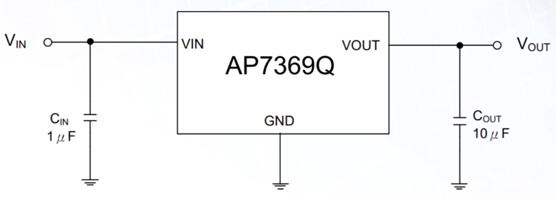 Typical applications circuit for the AP7369Q LDO regulator