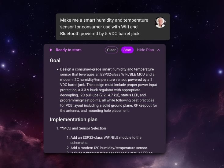 Users can tell Flux their project requirements, and it creates and follows a design plan, from researching parts to creating the layout, checking in for feedback along the way