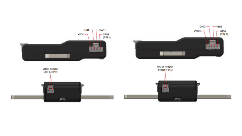 Connectors for the SSD-CANBUS (left) and SSD-RS485 (right)