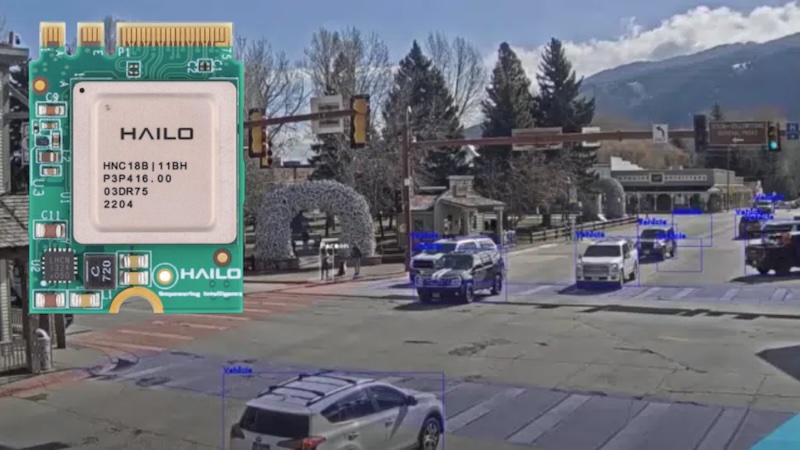 Hailo AI accelerator of demonstration of AI vision operating at traffic intersection