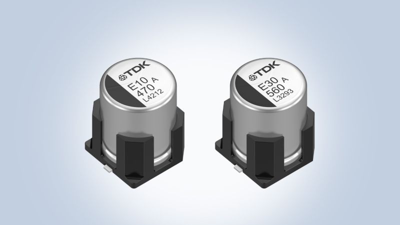 TDK has added vibration-resistant variants to its B409x series of SMD hybrid polymer aluminum electrolytic capacitors