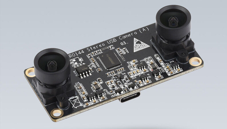 Waveshare AR0144 - 2MP Stereo USB Camera module with Global Shutter for depth perception and stereo vision applications.