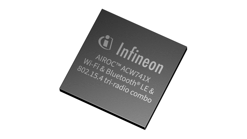 Infineon’s AIROC ACW741x Wi-Fi 7 IoT 20 MHz tri-radio family integrates Wi-Fi 7, Bluetooth LE 6.0, and 802.15.4 technologies