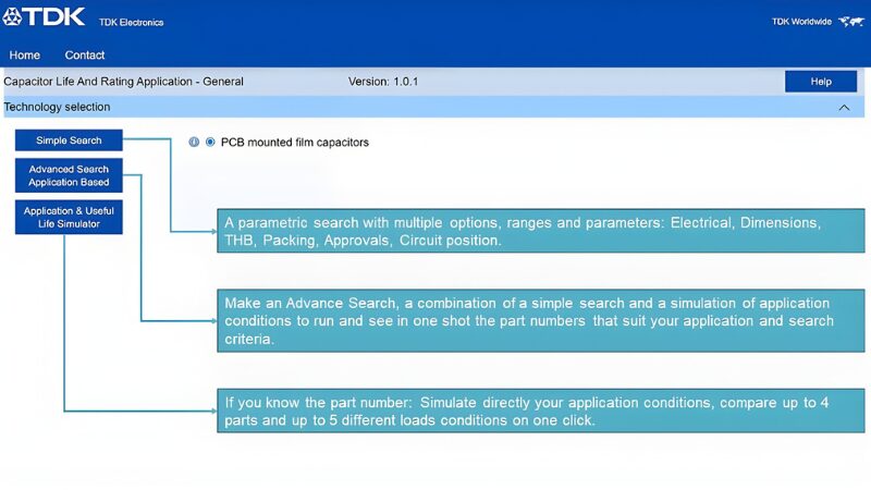 The ModCap UHP series is compatible with TDK’s Capacitor Life and Rating Application (CLARA), a web-based, search-oriented simulation tool