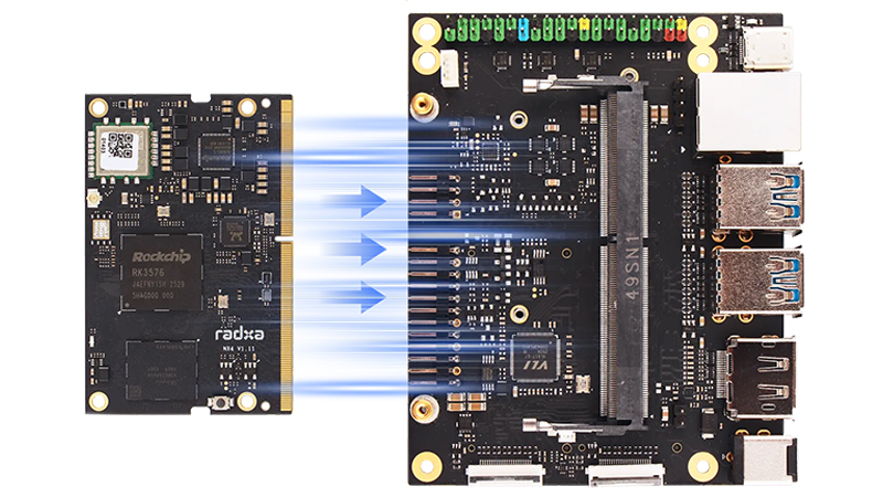 Compact RK3576 SoM with 6 TOPS NPU for edge AI.