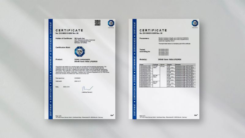 SK Hynix’s LPDDR5X automotive DRAMs have achieved ISO 26262 ASIL-D certification