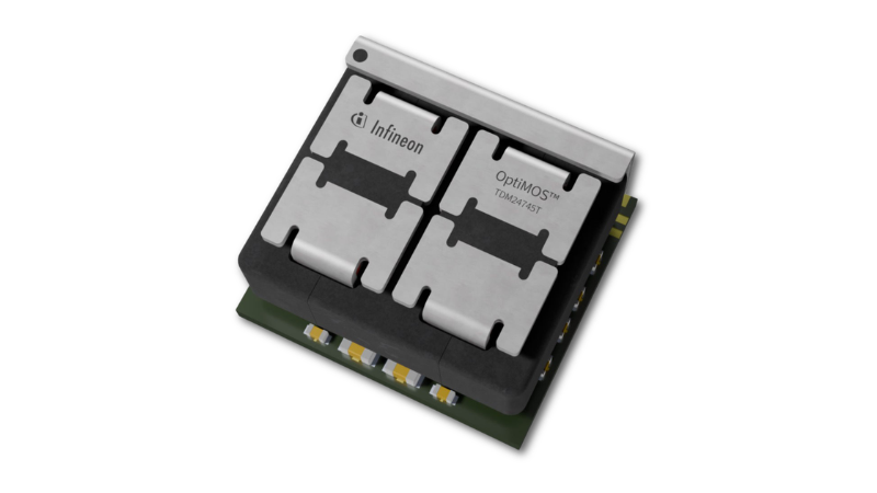 Infineon’s TDM24745T is a quad‑phase power module in a 10 mm x 9 mm x 5 mm package