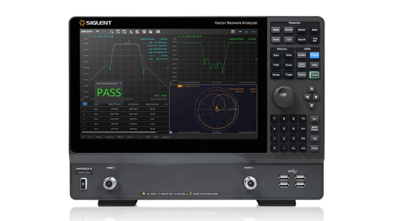 Siglent’s SNA5000X-E vector network analyzer covers a 9 kHz to 6.5 GHz frequency range