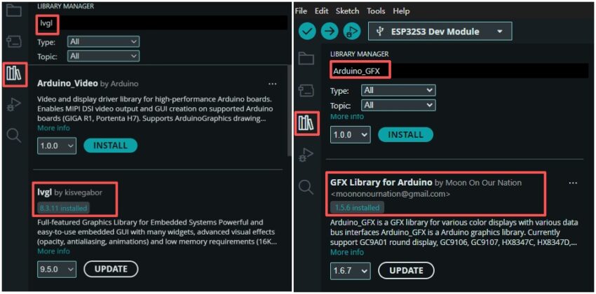 GFX Library for Arduino v1.5.6 and LVGL v8.3.11