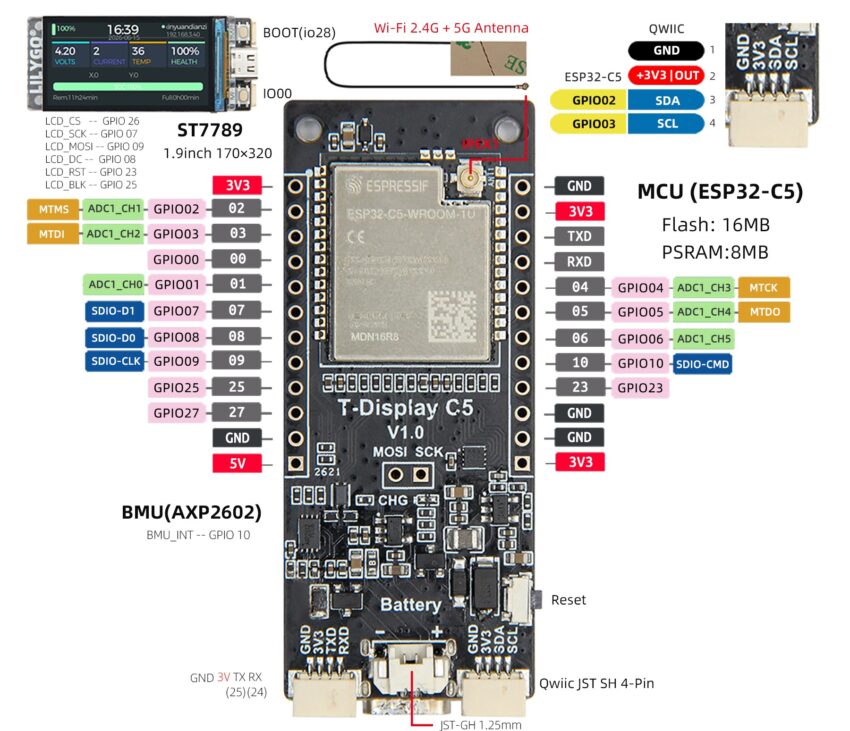 T-Display C5 pinout and specifications
